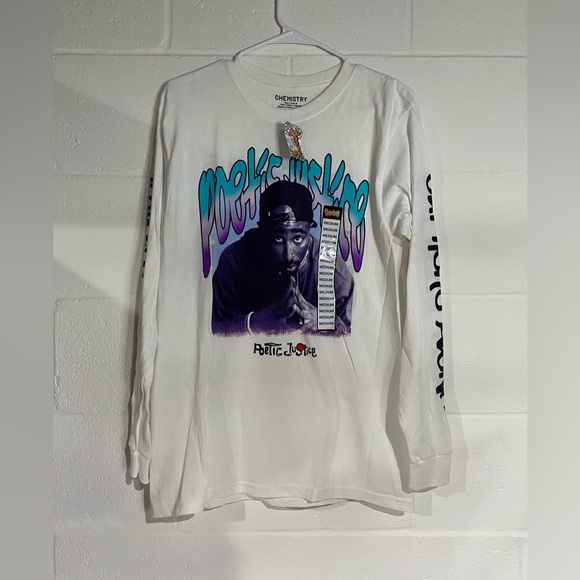 Chemistry White Graphic Long Sleeve Shirt medium NWT - Picture 1 of 4